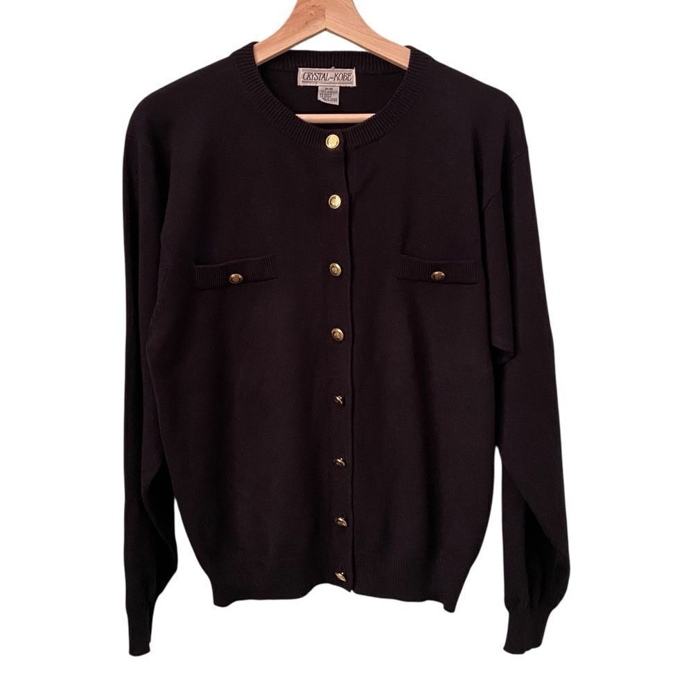 Vintage Crystal - Kobe Classic Black Cardigan Sweater in Size Medium